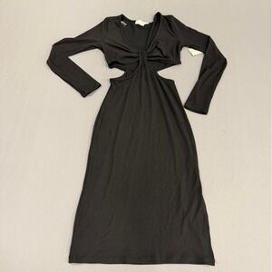 No Comment Black Ribbed Cutout Twist Front Long‎ Sleeve Maxi Dress M